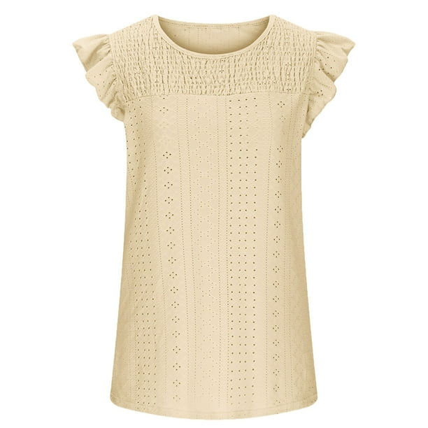 Blusa fruncida con mangas casquillo NikouMX sin mangas cuello redondo mujer