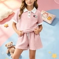 thumbnail image 2 of Juorvia Girls Summer Outfits 2pc Toddler Tween Sweatsuit Loose Fitted Collared T-Shirts Drawstring Waist Shorts(10-11 Years,Pink), 2 of 7