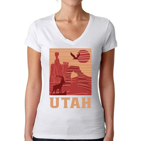 Utah Shirt for Women - V-neck - UT State USA Gift - Graphic Novelty Souvenir
