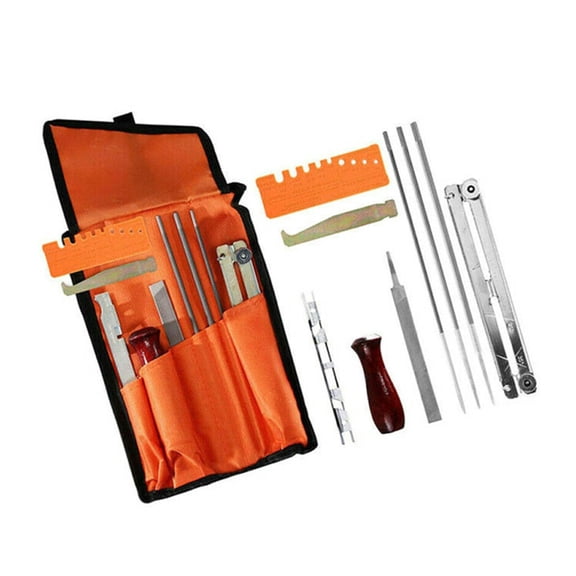 10pcs Chainsaw Sharpener File Kit with 5/32 3/16 7/32 Round Files 6 Inch Flat Depth Gauge Filing Guide Holder Hardwood Handle