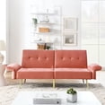 thumbnail image 2 of Leumius 78" Velvet Futon Sofa Bed, Convertible Sleepers Sofa Bed with Folded Armrests, Pink, 2 of 6