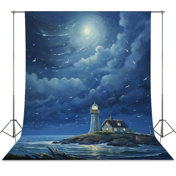 Lighthouse Sunrise Coast Scenery Pale Blue Tan Backdrops for Photography Kids Adult Photo Booth Video Shoot Vinyl Studio Prop
