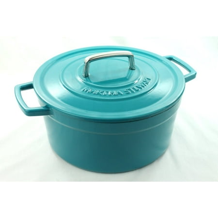 Martha Stewart Teal Blue Enameled Cast Iron 6 Qt. Round Dutch Oven