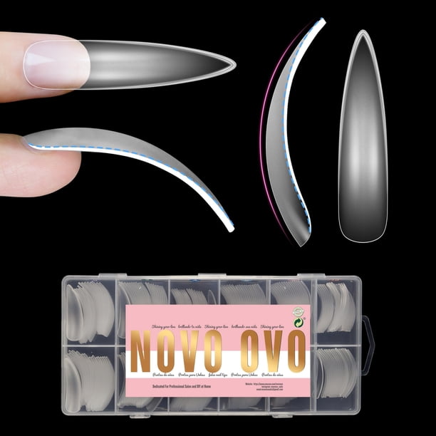 Funda completa Nail Tips NOVO OVO XXL con forma de almendra curvada, 240 unidades