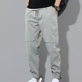 thumbnail image 3 of Men Pants Solid Color Elastic Waist Drawstring Ankle-banded Cargo Pants for Daily Wear, 3 of 7