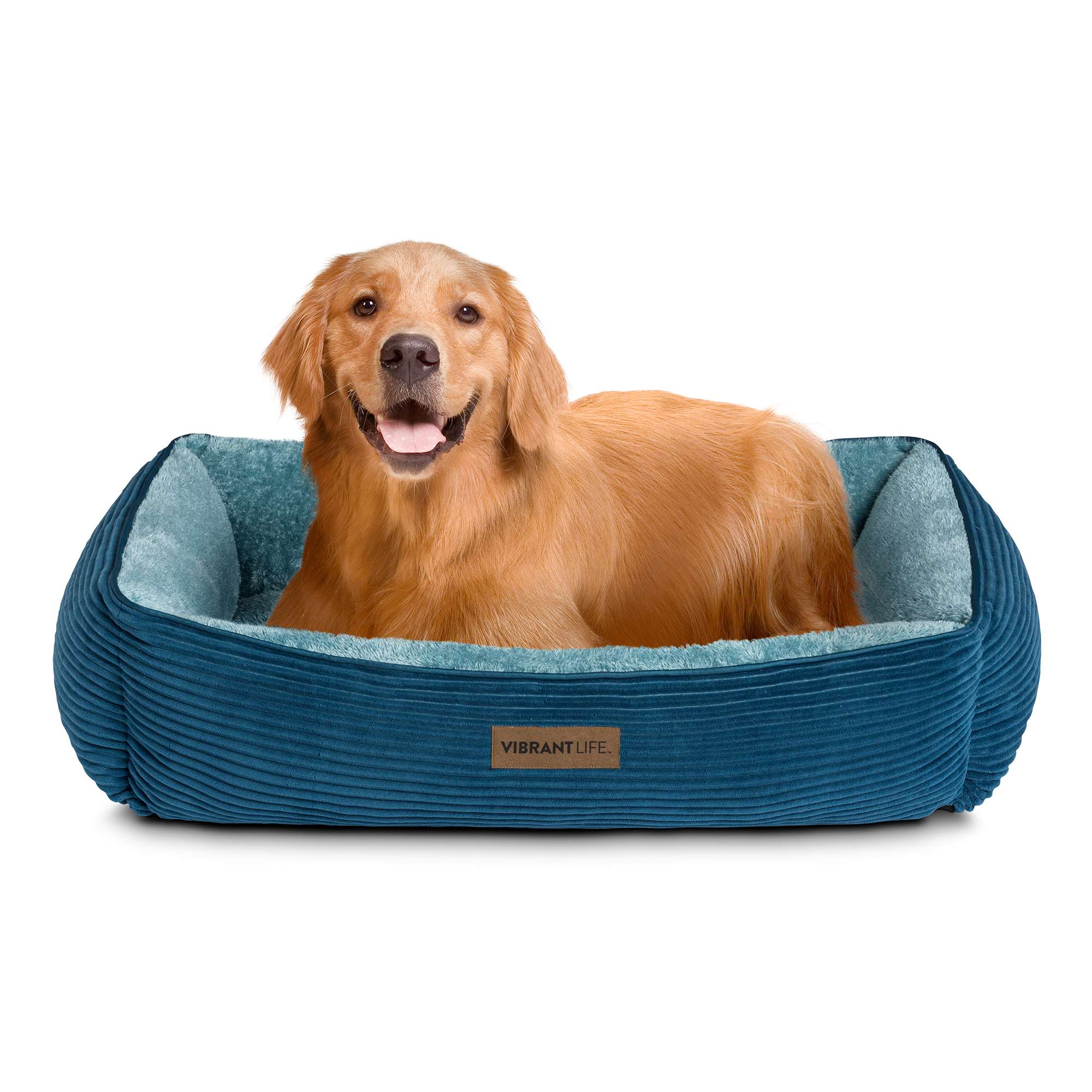 Vibrant Life Lounger Dog Bed, Large, Blue Corduroy