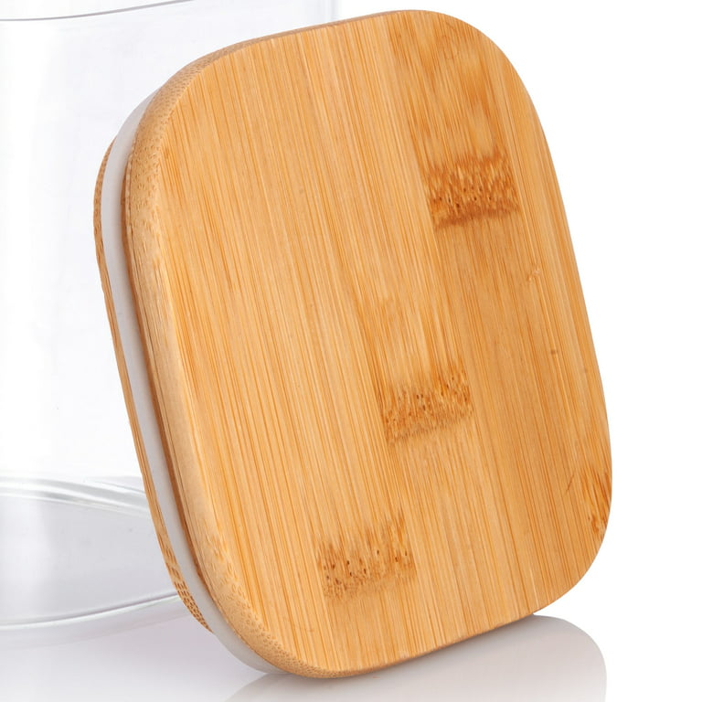 24 fl oz Clear Square Glass Premium Borosilicate Jars Bamboo Silicone  Sealed Lid (6 Pack)