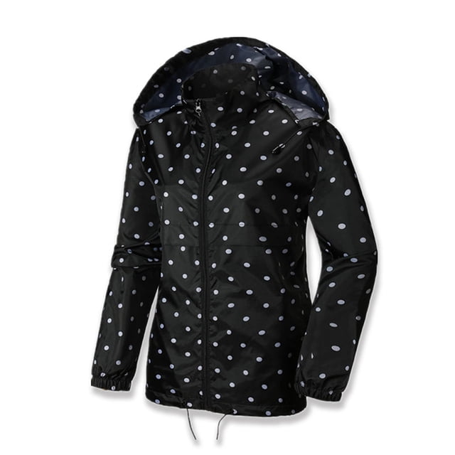 Abrigos para dama Gabardina holgada con capucha y para mujer (Negro, L)