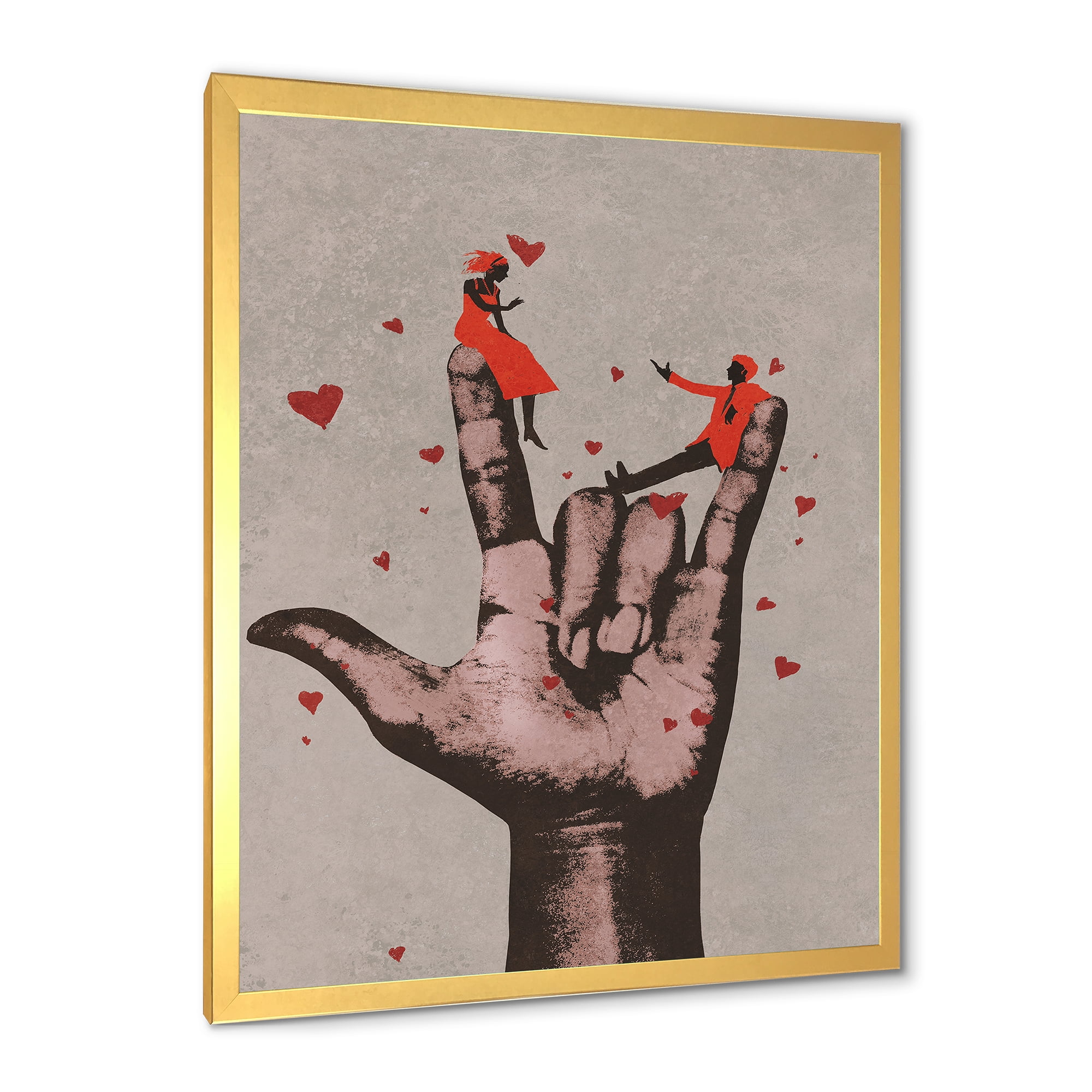 Designart 'I Love You Hand Sign With Romantic Couple' Modern Framed Art Print