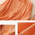 thumbnail image 3 of Cotton Linen Tops for Women 3/4 Sleeve Loose Embroidery Quarter Button Up Shirts Round Neck Light Casual Tunic Blouses (M, Orange), 3 of 5