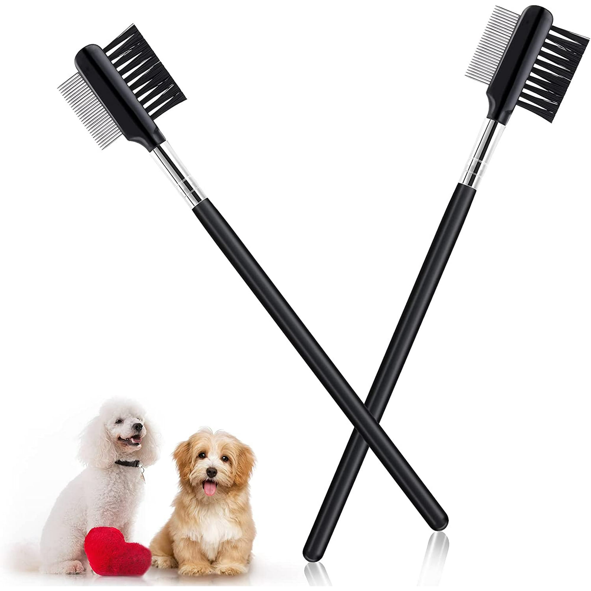 Durhf Tear Stain Remover Comb 2pcs Double Sided Dog Eye Comb Brush For Small Pet Cat Dogs Removing silver