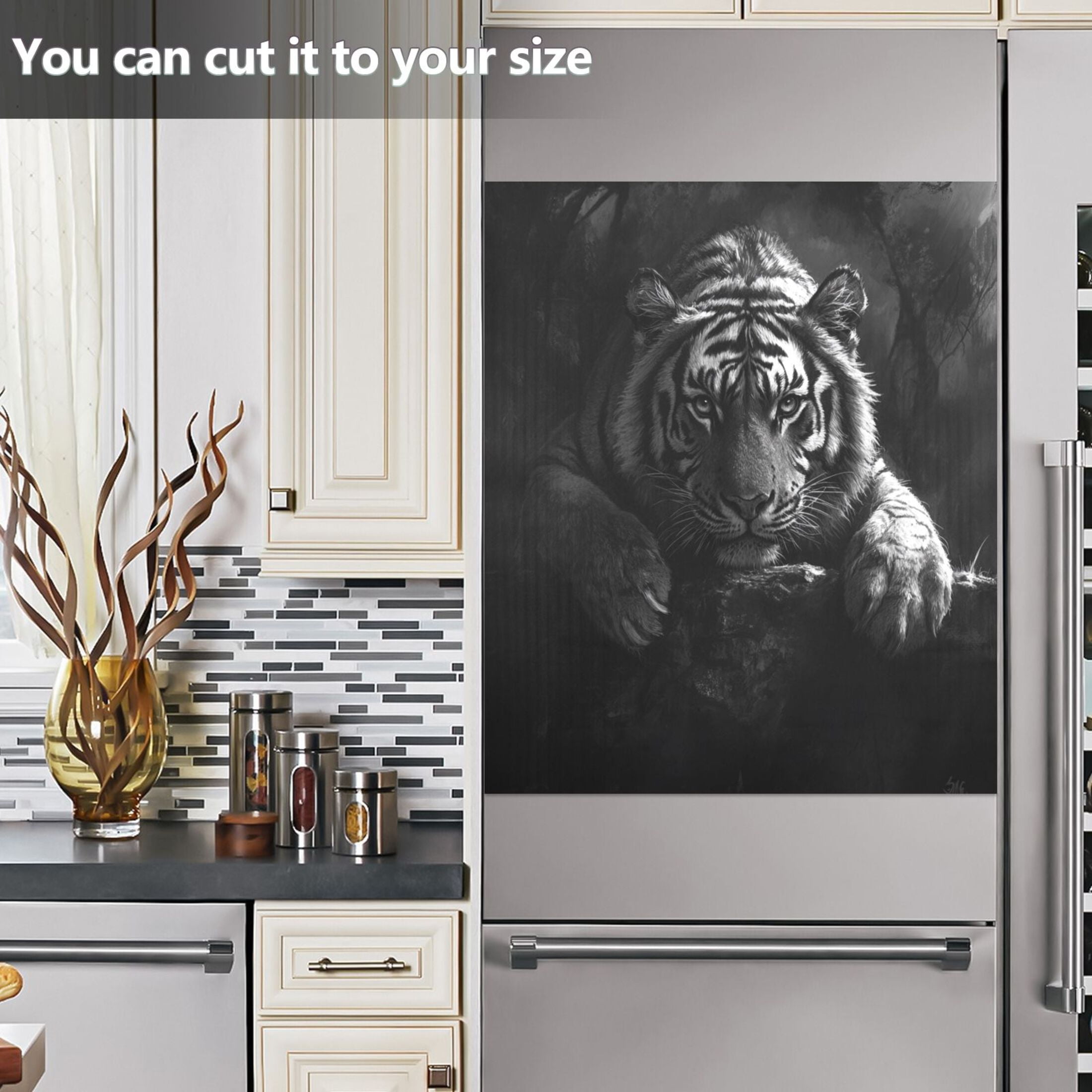 Dishwasher Magnetic Sticker 23x26 Inch Refrigerator Magnetic Sticker Washing Machine Magnetic Sticker Kitchen Panel Magnetic Sticker Home Decor Big Black Tiger