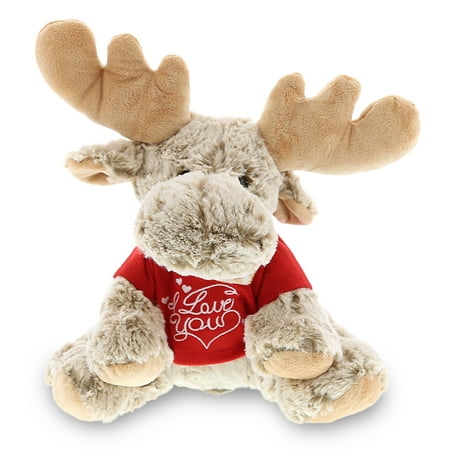 Dollibu Moose I Love You Valentines Stuffed Animal with Red Shirt - 12 inch
