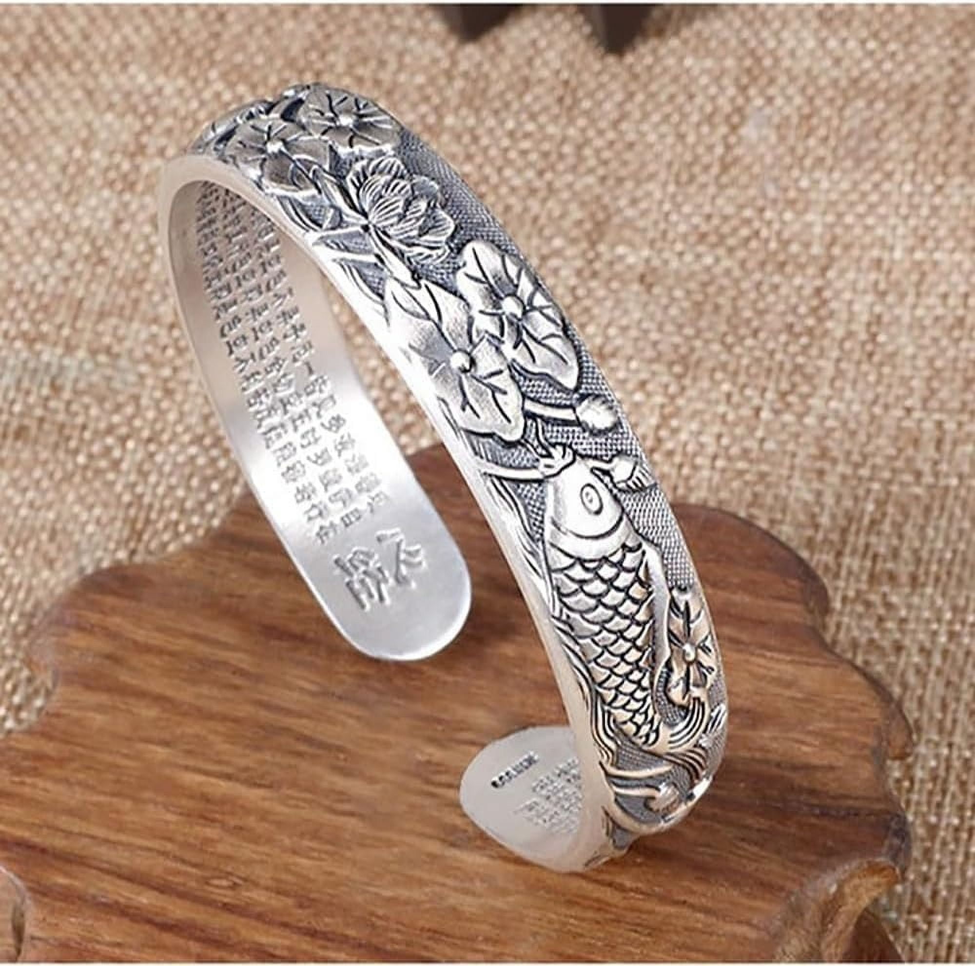 Retro 999 Silver Feng Shui Bracelet, Tibetan Buddhist Pixiu Bracelet for Men Women, Heart Sutra Mantras Amulet Exorcism Jewelry, Wealth Protection, Ward Off Evil Spirits Bracelet