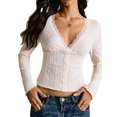 thumbnail image 3 of Lace T Shirts for Women V-Neck Slim Fit Tops Long Sleeve Tunic Top Blouse Apricot Color XL, 3 of 9