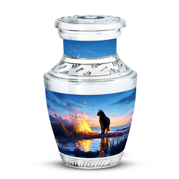 Yatskia Black Cat at Campfire Mini Funeral Urns for Human Ashes Adult Male and Female, Small Memorial Urn for Adult Ashes, (Tasty Pack of 1, 3 Inch)