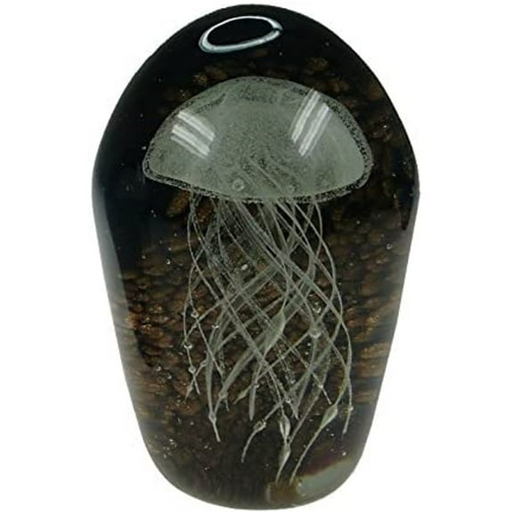 Chesapeake Bay 68517 Blown Glass Gold Jellyfish Paper Weight, Glows in The Dark, 4.5 Inches
