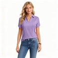 thumbnail image 4 of Dresfit Golf Tees Womens V Neck Short Sleeve Dressy Tops Summer 2026 Collared Upf 50+ Work Basic Tees Lapel Breathable Loose Dressy Shirt Light Purple L, 4 of 4