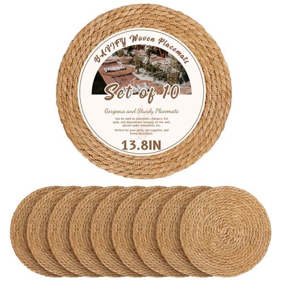 Juego de 10 manteles individuales BAVIFY, redondos, tejidos, 35 cm, estilo bohemio
