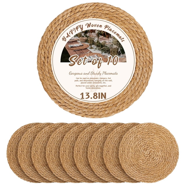 Juego de 10 manteles individuales BAVIFY, redondos, tejidos, 35 cm, estilo bohemio