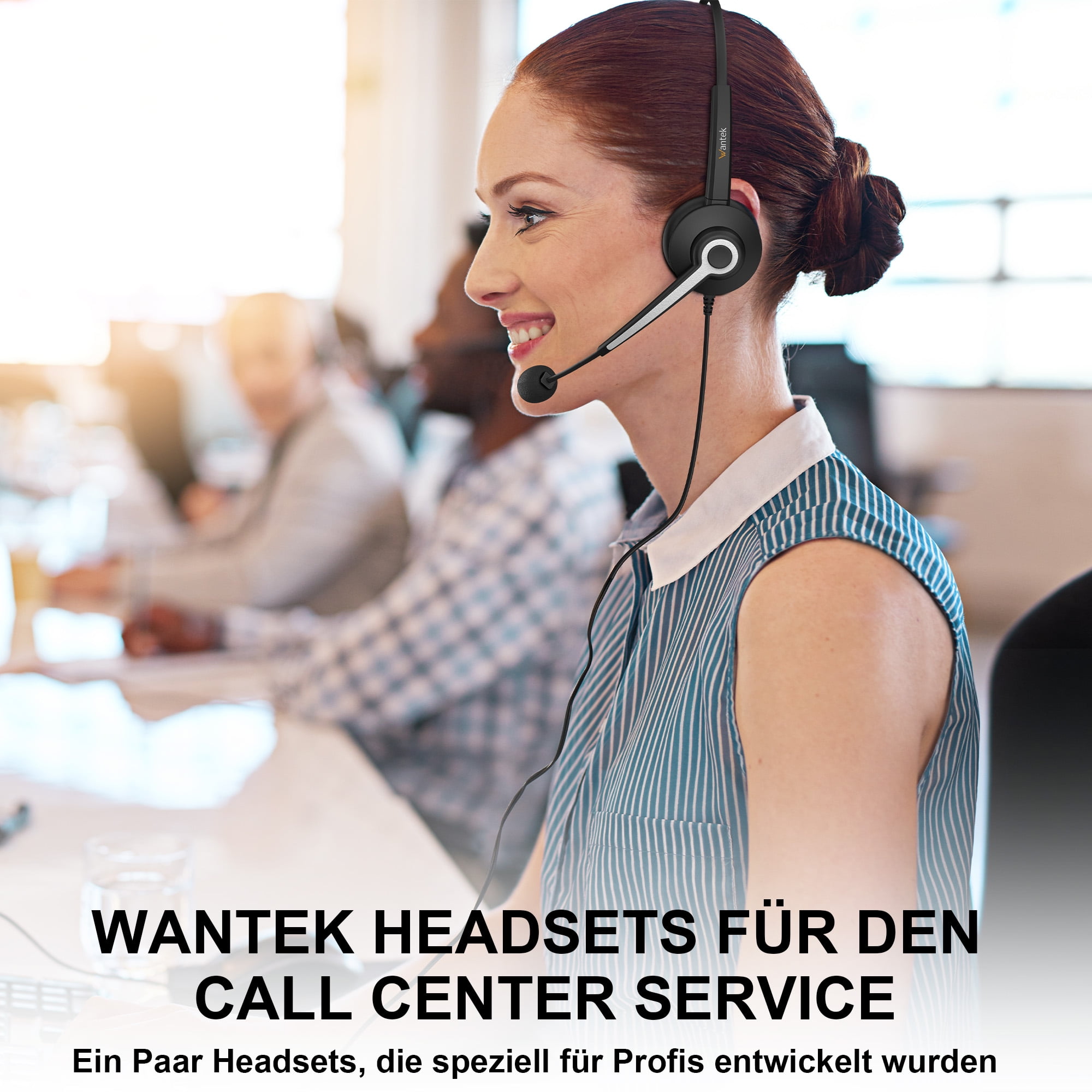 Wantek USB Over-Ear Computer Headset, Call Center Headphones with Mic & Mute, Black, 3.5mm/USB