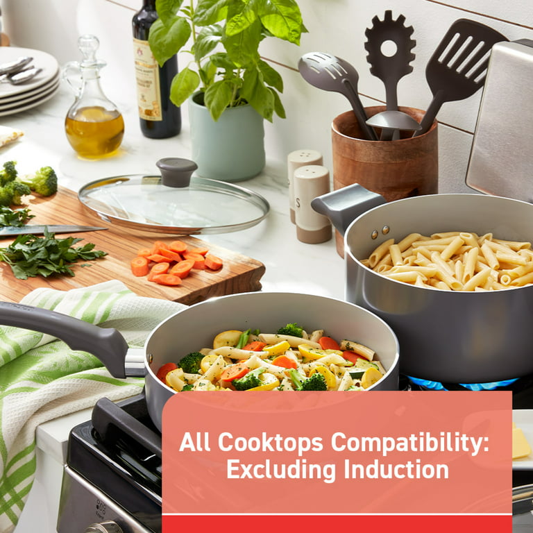  T-fal Initiatives Ceramic Nonstick Cookware Set 14 Piece Oven  Safe 350F Pots and Pans Gold: Home & Kitchen