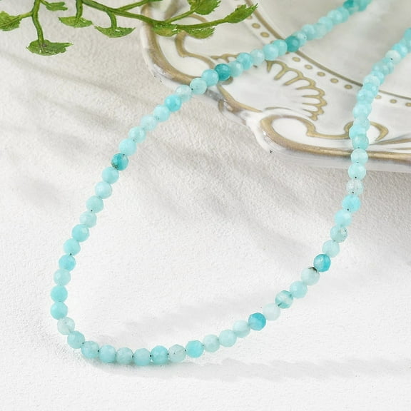 Natural Amazonite Beaded Necklaces with Brass Lobster Claw Clasps Faceted Round Beads 15.75 inch~16.14 inch(40~41cm)x3~3.5mm