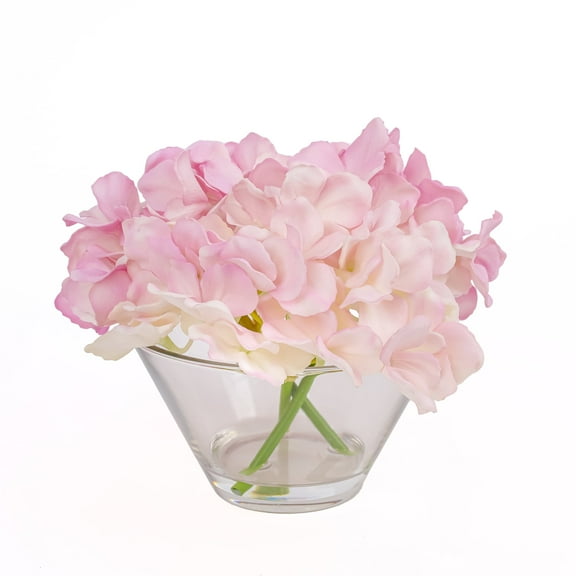 8 in. Mixed Mauve Hydrangea Bouquet in Glass Vase