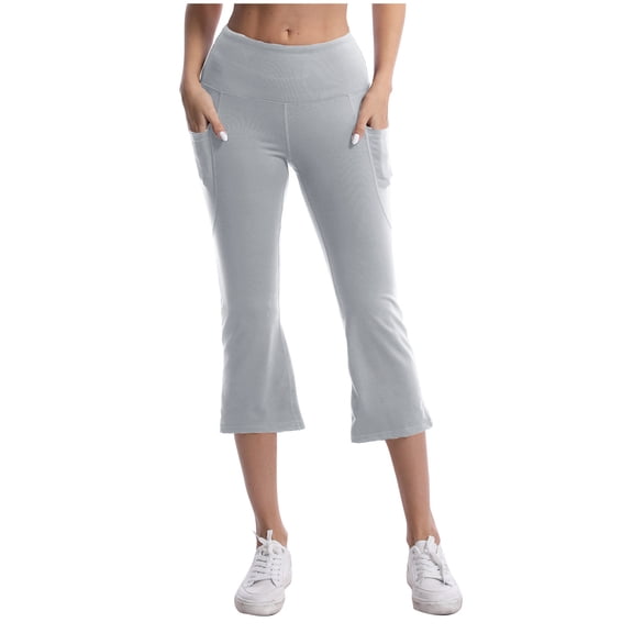 Yuanlook Womens High Waist Flare Capri Pants Yoga & Workout Active Trousers with Pockets Size S-XXXL