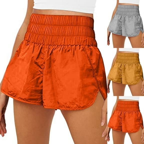 Elainilye Fashion Womens High Waisted Running Shorts Casual Yoga Pants Versatile Breathable Sports Shorts Thin Hot Pants,Orange