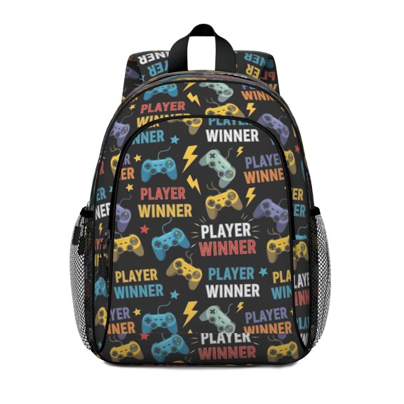 Game Controller Black Pattern Backpack for School, Cute School Bag with Adjustable Shoulder Straps and Padded Back, 15"x11.42"x5.5"