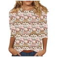 thumbnail image 2 of asdoklhq Christmas Long Sleeve T Shirt Women Fashionable Women's Pullover Printed Casual Round Neck 3/4 Sleeve Top Khaki 5X, 2 of 5