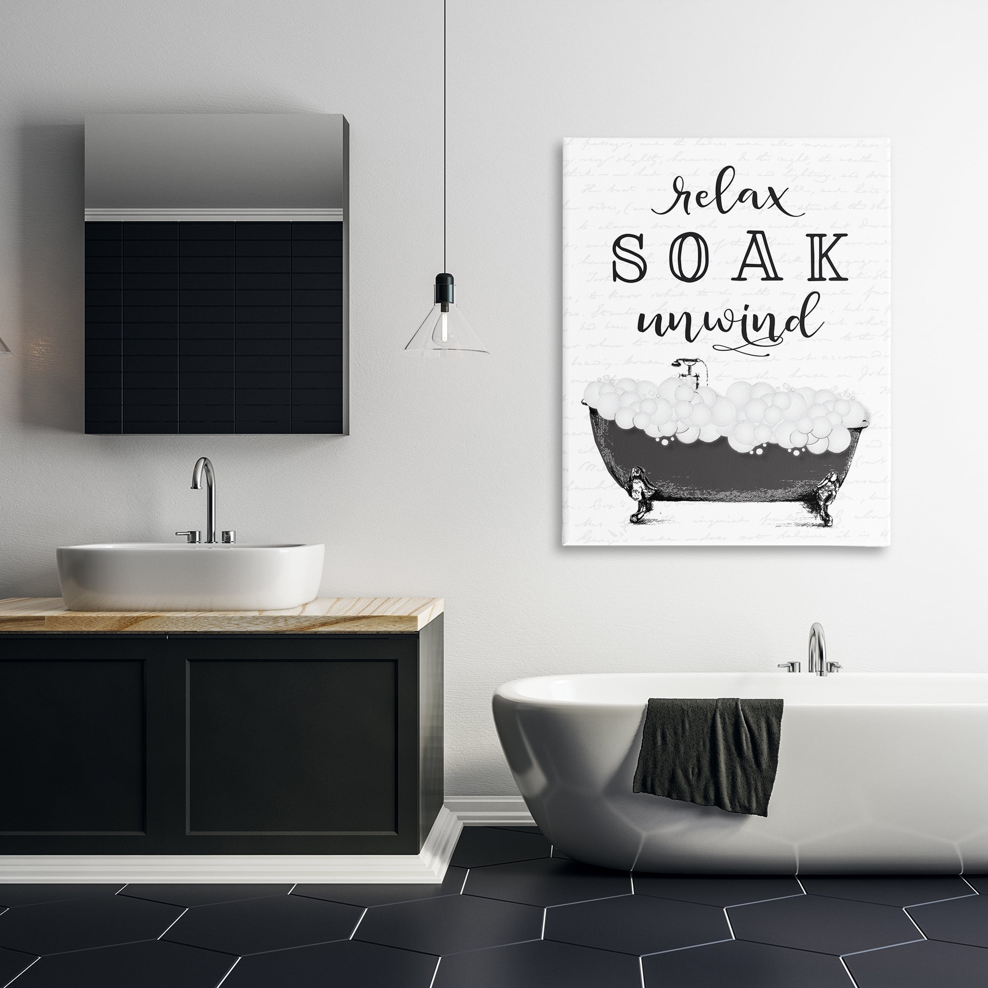 Soak Unwind Bubble Bath Canvas Wall Art, design by Lettered and Lined