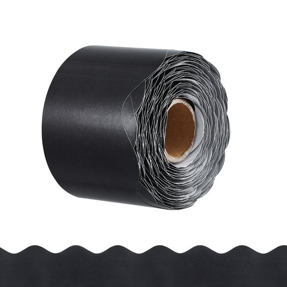 KFFKFF Notice Board Edge, 65.6 Feet Coiled Edge Trim, Wavy Line Patterned Bulletin Board Paper, Educational Border for Notice Board, Academic Institution, Classroom, and Storage Locker Decor, Black