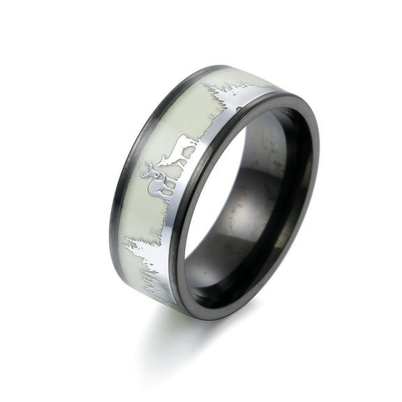Unisex Luminous Glow In Dark Ring Titanium Steel Elk Deer Design Christmas Gift Durable American Jewelry Shine