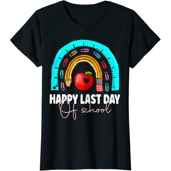 Happy Last Day of School Teacher Student Graduation Rainbow T-Shirt