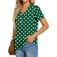 thumbnail image 4 of Tops for Women Short Sleeved V-neck Button Up Polka Top Army Green S, 4 of 6