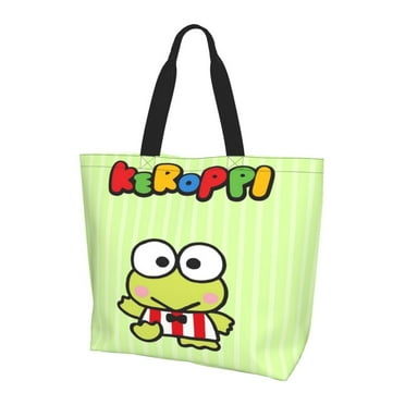 Keroppi Tote Bag For Women Cute Beach Bag Portable Handbag Ladies Sling Bag Reusable Grocery Bags For Travel Gym Shopping