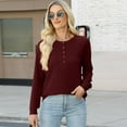 thumbnail image 6 of Byworldtasic Womens Tops Women's Casual Waffle Knit Shirts Long Sleeve Tops Button Up V Neck Tunic Pullover Top, 6 of 8