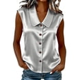 thumbnail image 2 of Yrmaups Loose Fit Sleeveless Button Down Blouse for Women, Plus Size Casual Satin Top, Soft Flowy Tunic for Travel Office Home Daily Wear, Gray 3XL, 2 of 7