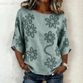 thumbnail image 5 of Summer Tops for Women 100% Cotton Fashion Casual Embroidery Round Neck 3/4 Sleeve Spring Blouse Tops, 5 of 7