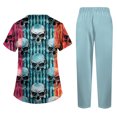 thumbnail image 4 of Womens 2026 New Halloween V-Neck Scrub Set, 2-Piece Short Sleeve Top & Pants Medical Uniform with Multi Pockets, Stylish Workwear for Nurses & Caregivers, 01-Light Blue, XXL, 4 of 6