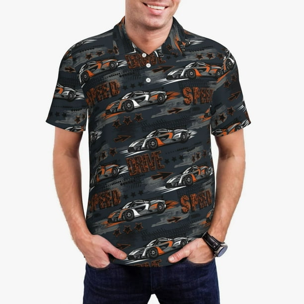 Balery Cool Sports Car Camisa Polo de Hombre con Estampado, de Manga Corta y Tejido Medio, Camisa Tipo Golf Polo-Small