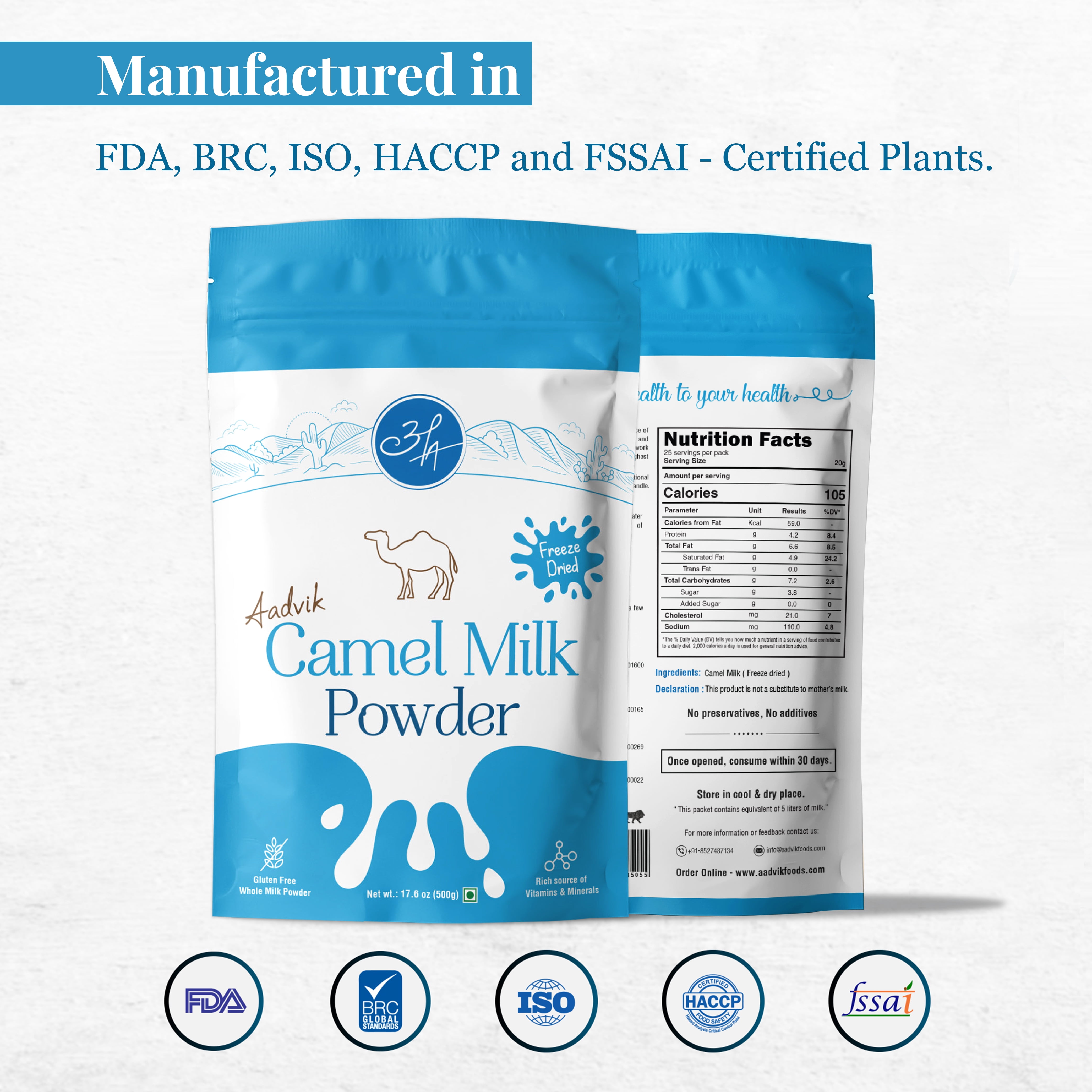 Aadvik Camel Milk Powder | Freeze Dried | Pure and Natural | 500 gm