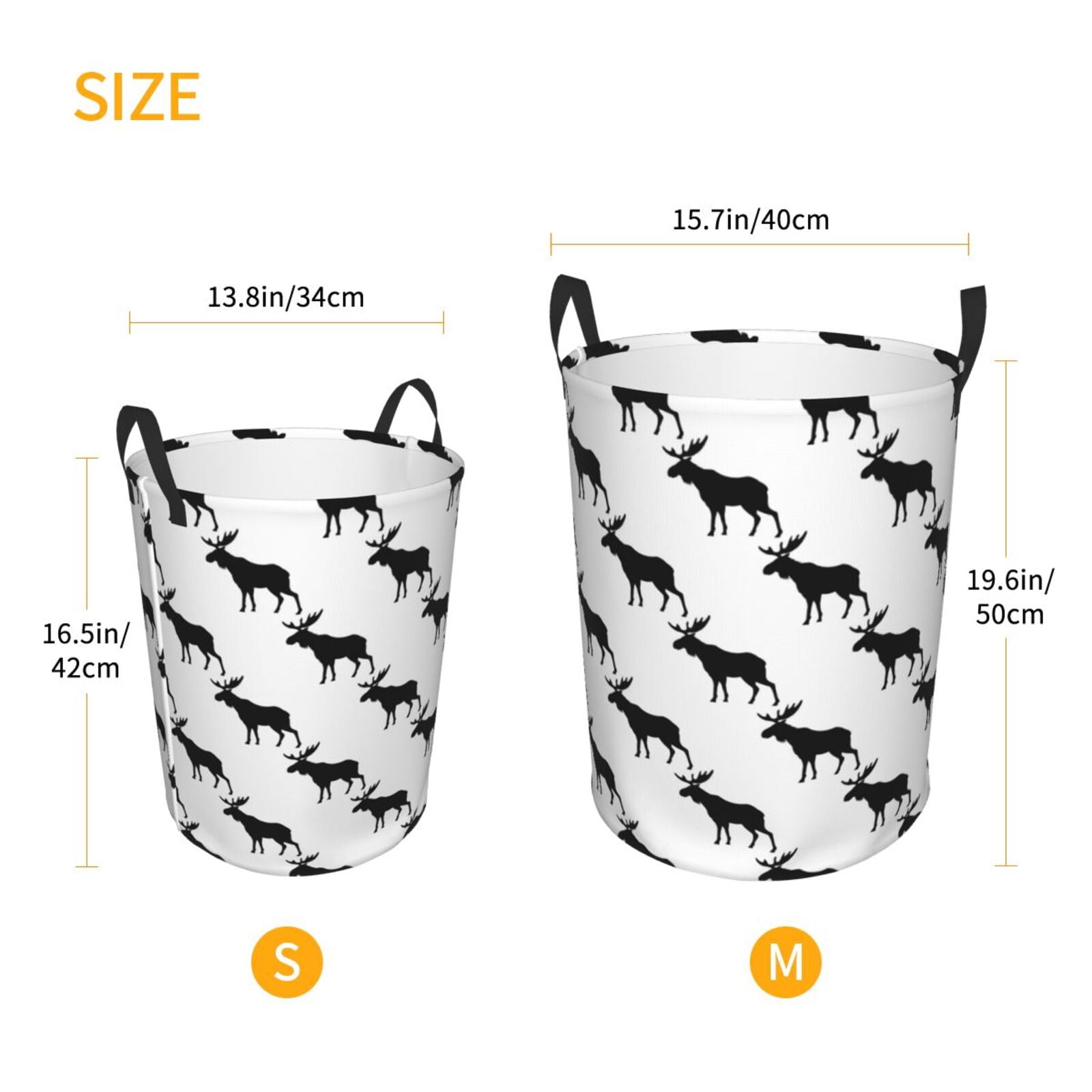 Large Laundry Basket with Handles - cool black Moose Elk white Kids Baby Dirty Clothes Laundry Hamper for Bedroom Aesthetic