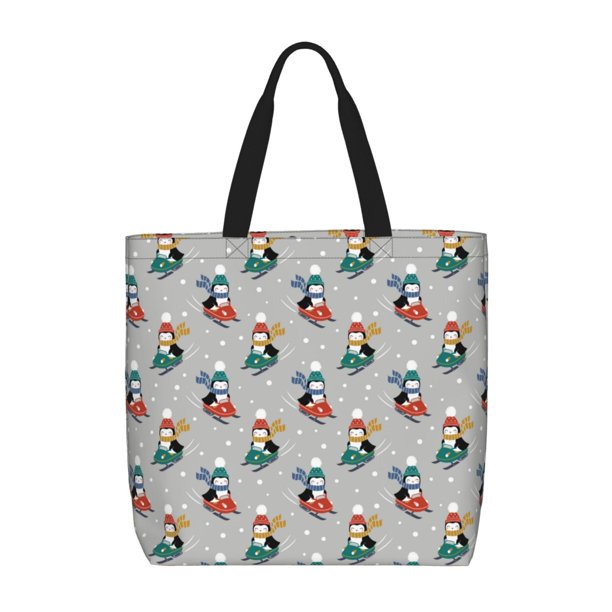 Balery Skiing penguin Bolsa de Mano para Mujeres con Cremallera, Bolsa de Gimnasio con Compartimentos, Bolsa para Laptop, Bolsa para Trabajo