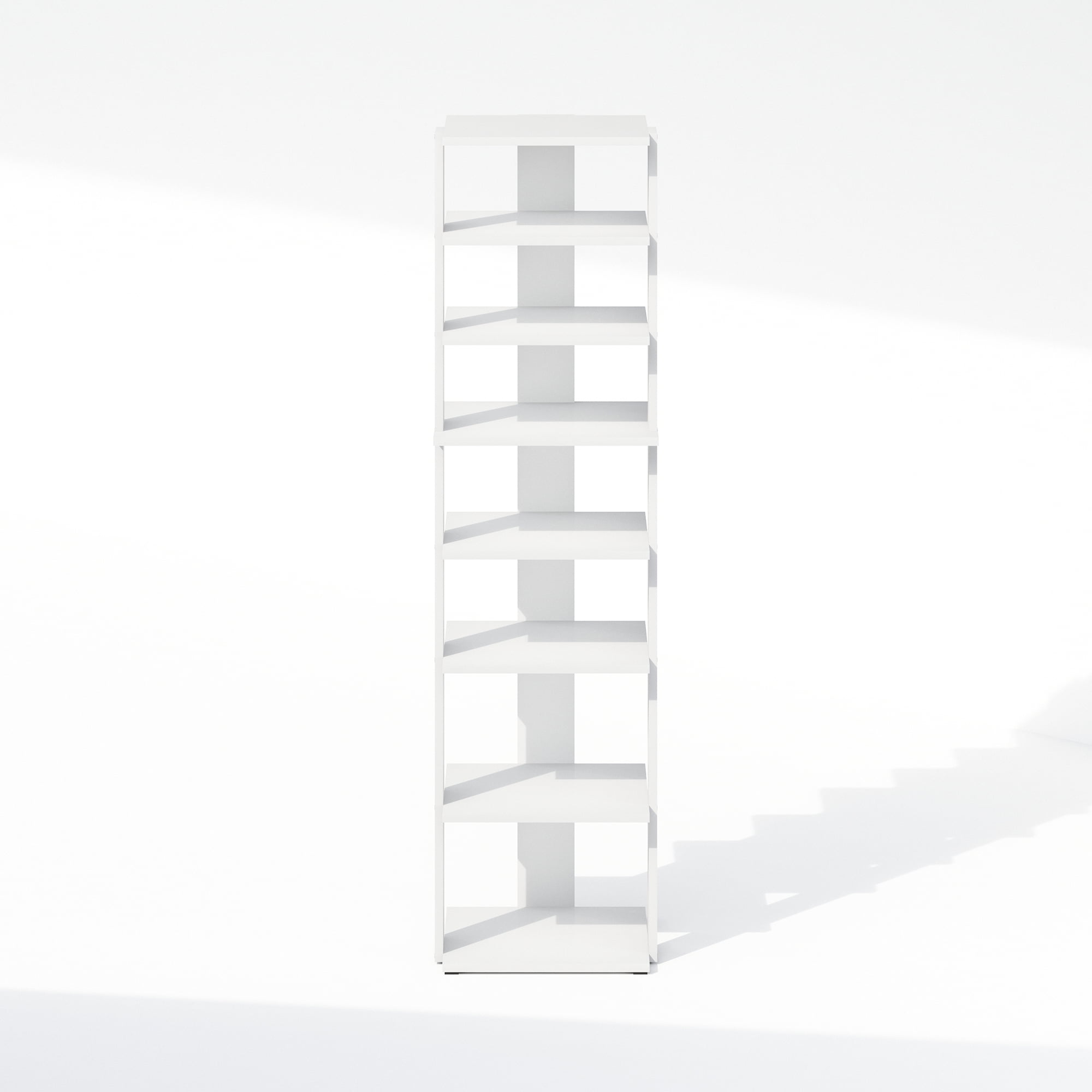 Furinno Compact 8-Tier Vertical Space Saving Free Standing Corner Shelf, Display Rack, White