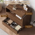 thumbnail image 2 of Aufeile Curved Wood End Table with Charging Station, 23.6" Large Side Table with 2 Drawers & Storage Shelf, Modern Accent End Table for Living Room or Bedroom, Walnut, 2 of 8
