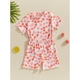 thumbnail image 3 of Kids Toddler Baby Girls Summer Outfits Short Sleeve Floral/Bow/Fruit Print T Shirt Tops + Shorts Set Cute Casual Clothes, 3 of 8