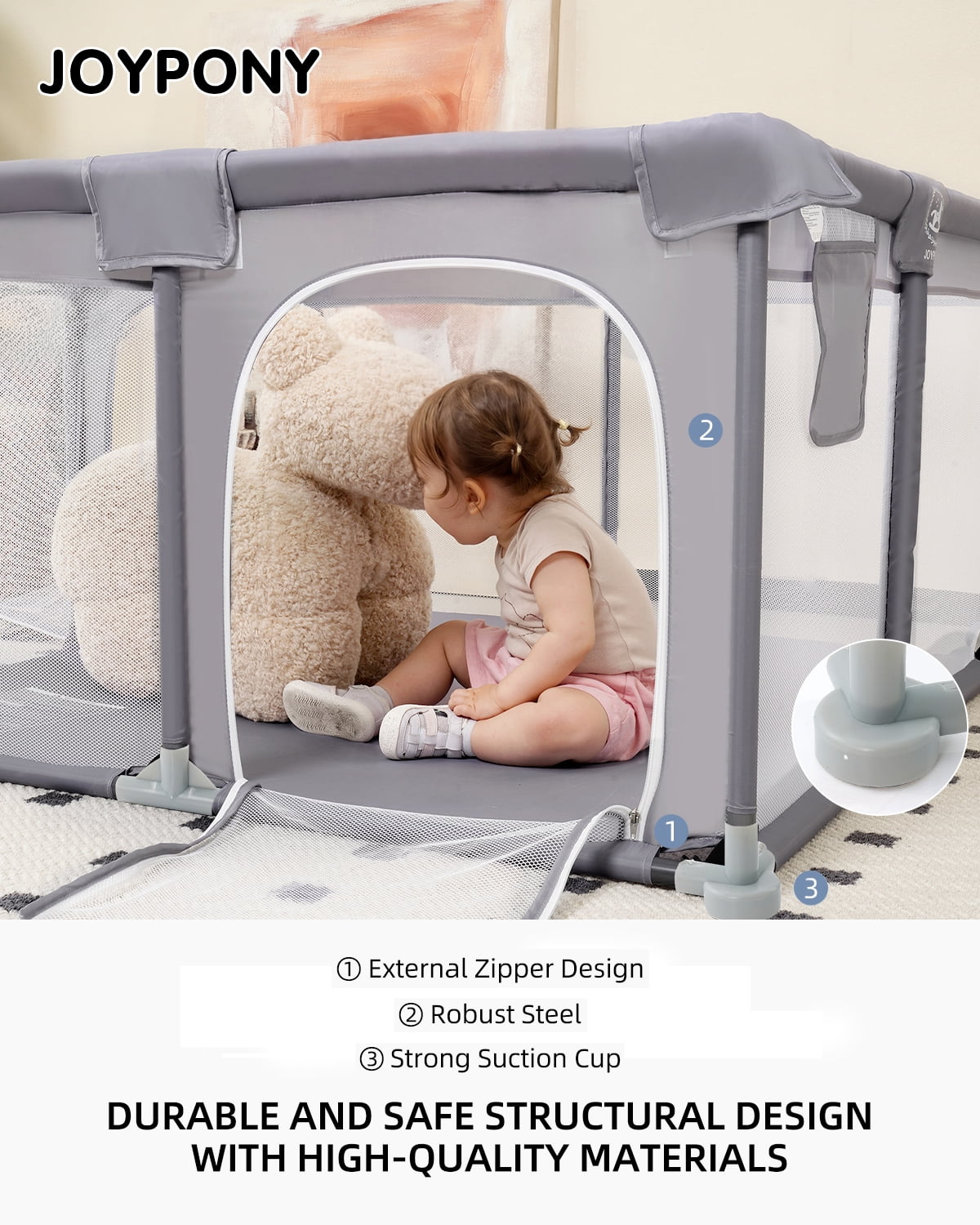 Joypony Extra-Large Baby Playpen, 50 x 50 x 27 in, Activity Play Yard for Baby, Breathable Mesh